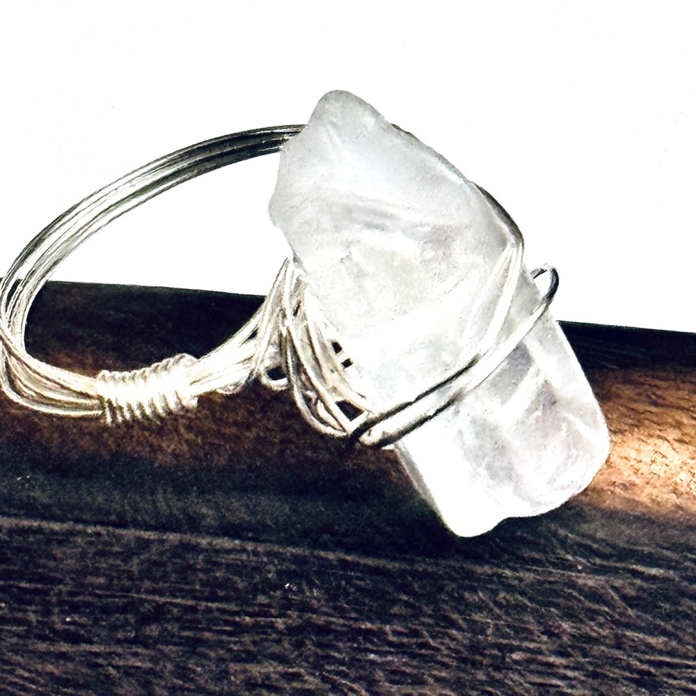 Silver wire wrapped luster crystal Ring all sizes